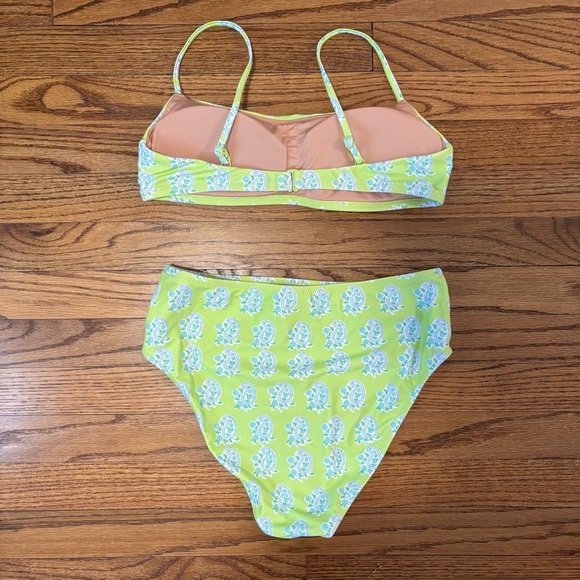NWOT SZ Blockprints x J. crew square-neck bikini top + bottoms, green paisley - Picture 4 of 7